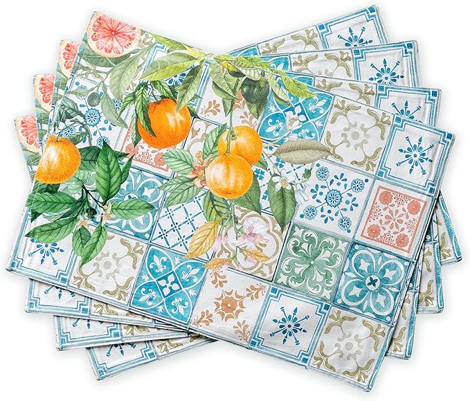 Maison d' Hermine Placemats Set of 4 100% Cotton Washable Cloth Place Mats Reusable Table Mats for Kitchen Dining Party Wedding Gifts for Mothers Day Spring/Summer (Agrume, 13" x 19")