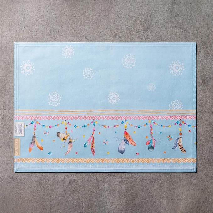 Maison d' Hermine Placemats Set of 4 100% Cotton Washable Cloth Place Mats Reusable Table Mats for Kitchen Dining Party Wedding Gifts for Mothers Day Spring/Summer (Ibiza - Blue, 13" x 19")