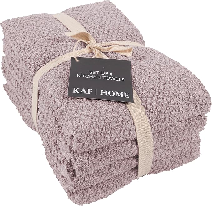 KAF Home Set of 4 Deluxe Popcorn Terry Kitchen Towels | 20 x 30 Inches | 100% Cotton Kitchen Dish Towels (Lilac)