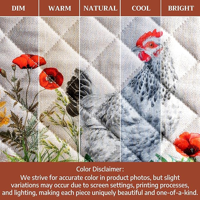 Maison d' Hermine Pot Holders 100% Cotton Heat Resistant Potholders 8" x 8" Hot Pads with Loop BBQ Cooking Baking Gifts for Mothers Day Handling Hot Pans Spring/Summer (Pack of 2, Basse Cour)