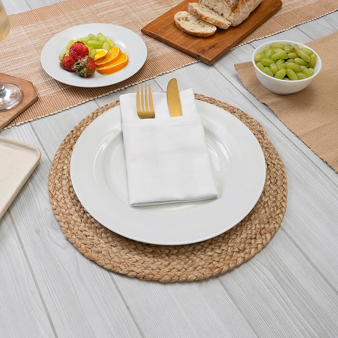 Blue Needles Solid Cloth Napkins Set of 12 White 100% Cotton Dinner Napkins 18x18 inches - Soft, Reusable, Absorbent & Washable Linen, Ideal for Spring Summer Easter Events Parties & Everyday Use