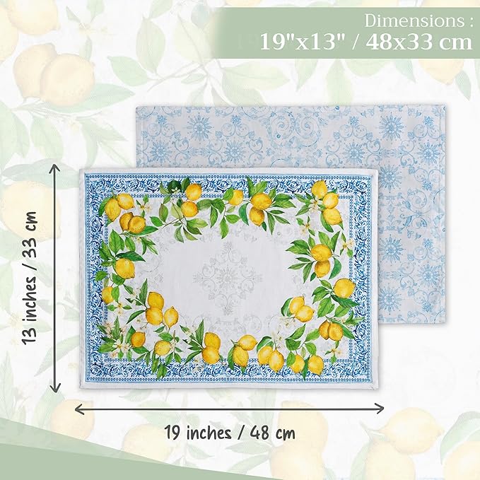 Maison d' Hermine Placemats Set of 4 100% Cotton Washable Cloth Place Mats Reusable Table Mats for Kitchen Dining Party Wedding Gifts for Mothers Day Spring/Summer (Cedrat, 13" x 19")