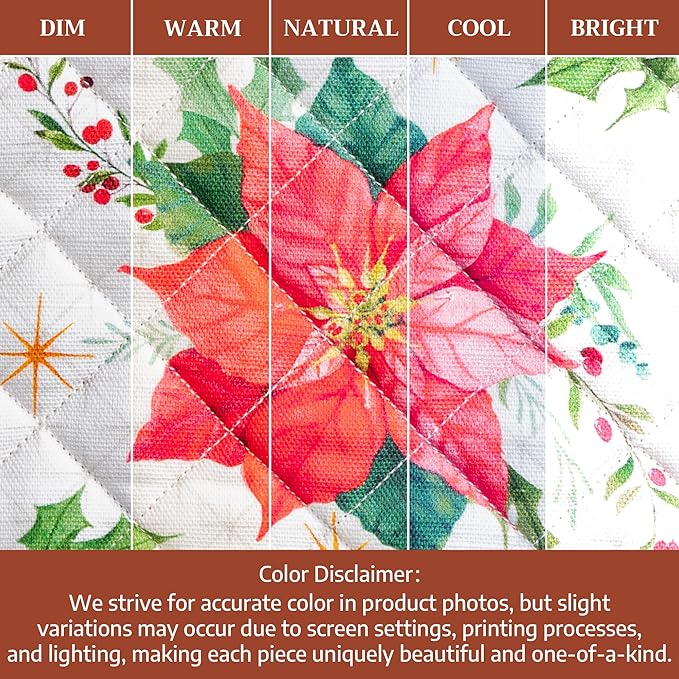 Maison d' Hermine Pot Holders 100% Cotton Heat Resistant Potholders 8" x 8" Hot Pads with Loop for Thanksgiving Christmas Decorations BBQ Cooking Handling Hot Pans (Pack of 1, Poinsettia Christmas)