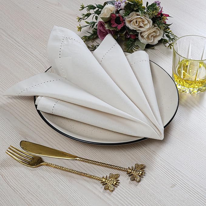 Cotton Cloth Napkins Set of 12, 18x18 Cotton Napkin Cloth Washable, Soft, Reusable Napkins for Wedding, Parties, Christmas, Thanksgiving, Everyday Use (Off White) - ALPHA Living HOME