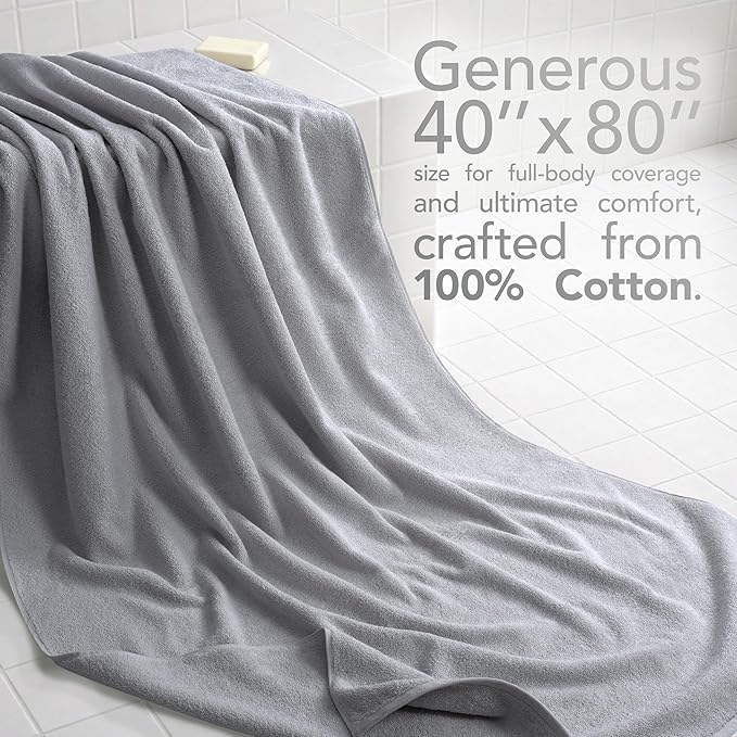 American Soft Linen 100% Cotton 600 GSM Turkish 40x80 Oversized Bath Towel Sheet, Extra Large Adult Towels for Bathroom, Light Grey Bath Sheet