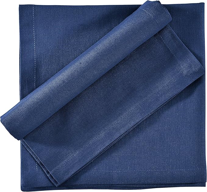 Cloth Napkins Dinner Washable Set of 4 in Cotton Linen Fabric Premium Quality, Mitered Corners for Reusable Every Day Use Pre Shrunk and Good Absorbency Christmas Cloth Napkins (Pack of 4, Navy)