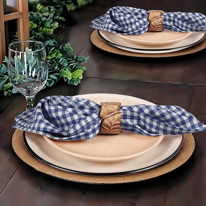 Native Fab Set of 4 Gingham Mini Check Cloth Dinner Napkins 100% Cotton 16x16 inches Soft Comfortable Absorbent Restaurant Hotel Quality - Easy Care Washable Wedding Daily Everyday Use - Blue