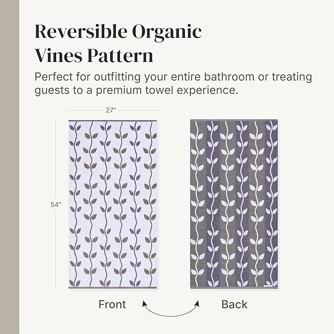 Modern Threads Natural Vine 6-Piece 100% Cotton Towel Set – Yarn Dyed Jacquard – Includes 2 Bath Towels, 2 Hand Towels, 2 Washcloths – Absorbent, Quick Dry, Soft & Durable – Purple