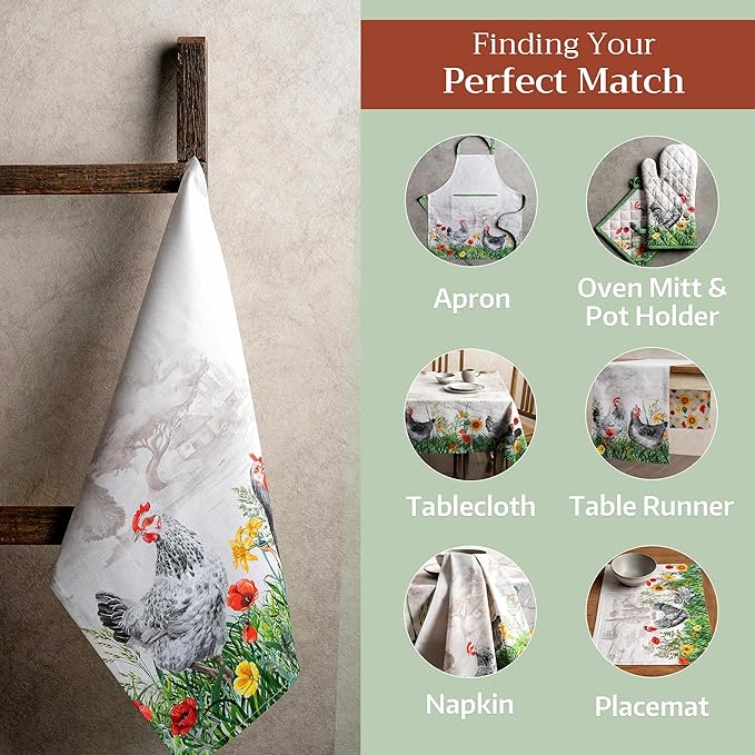 Maison d' Hermine Kitchen Towels Set of 3 100% Cotton 27.50" x 20" Reusable Cloth Tea Dish Towels Absorbent with Hanging Loop for Kitchen Gifts for Mothers Day Spring/Summer (Basse Cour)