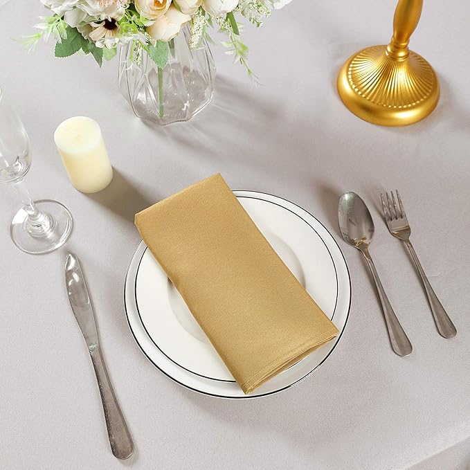 Cloth Napkins 17x17 inch Washable Polyester Dinner Napkins Soft Table Napkins for Wedding Party Dining Banquet(Gold,50PCS)