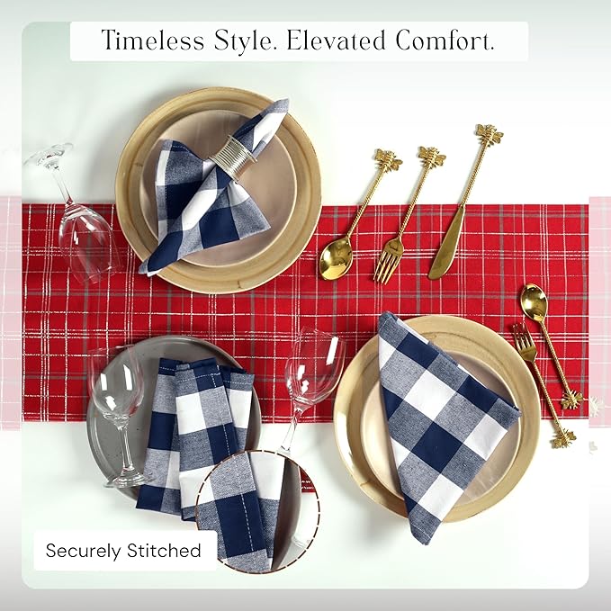 Buffalo Checked Cloth Napkins, 16x16 inch, Washable, Absorbent, Soft, Elegant Table Decorative Napkins for Luncheon, Dinner, Party, Wedding, Everyday Use - Navy White (Set of 4)