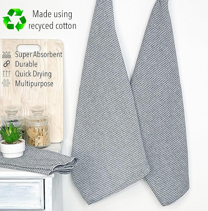 Chardin home Recycled Cotton Waffle Kitchen Towels Set, Black & White | 18x28 Inch Kitchen/Dish Cloths Set of 6 |Super Absorbent Reusable Hand and countertop Towels Ultra Soft Tea Towels