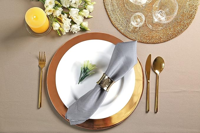 Cloth Dinner Napkin Set of 4 20x20 Inches - Grey, Decorative Hemstitched Spring Premium Polyester Cloth Dinning Napkins Ideal for Kitchen, Wedding, Easter | Washable BBQ Parties Napkin for Daily Use