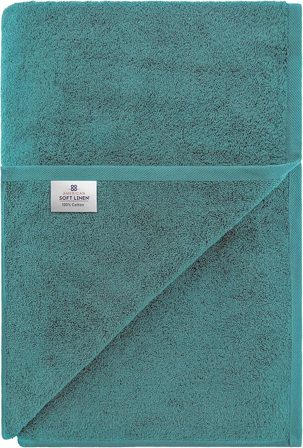 American Soft Linen 100% Cotton 600 GSM Turkish 40x80 Oversized Bath Towel Sheet, Extra Large Adult Towels for Bathroom, Teal Bath Sheet