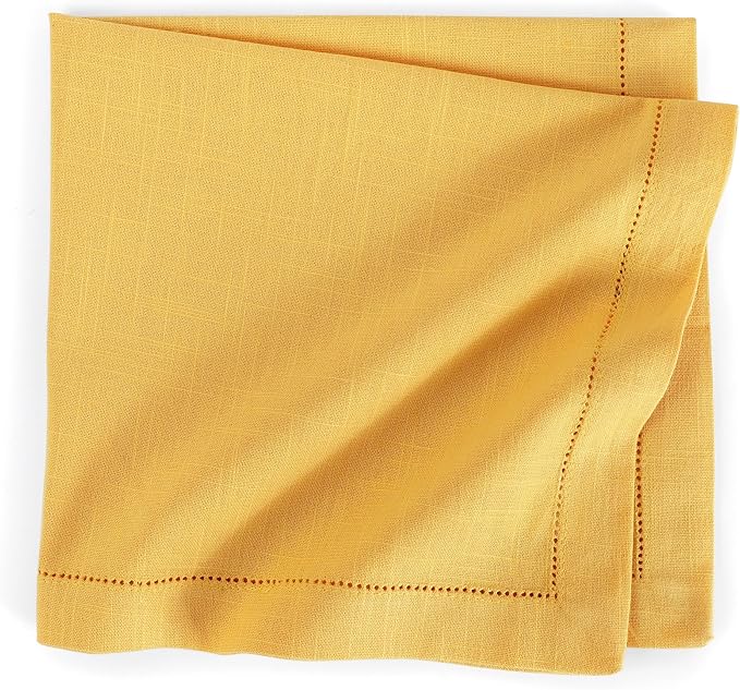 FINGERCRAFT Cloth Napkin Hemstitched 20x20 Inch Generous Picot Hem, Mitred Corner, Everyday Use Premium Quality High GSM and Good Absorbency Set of 12 Easter Color Daffodil