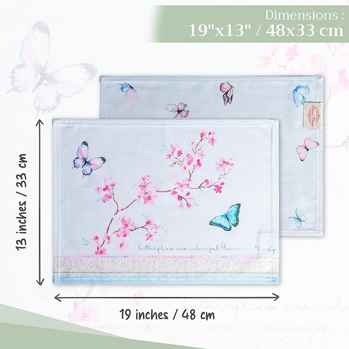 Maison d' Hermine Placemats Set of 4 100% Cotton Washable Cloth Place Mats Reusable Table Mats for Kitchen Dining Party Wedding Gifts for Mothers Day Spring/Summer (Blossoms in Spring, 13" x 19")