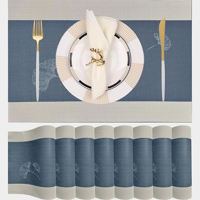 PIGCHCY Placemats Set of 8, Country Rustic Placemats Non-Slip Washable Durable Table Mats for Home/Dining Room Decoration (Blue,18 X 12 inches)