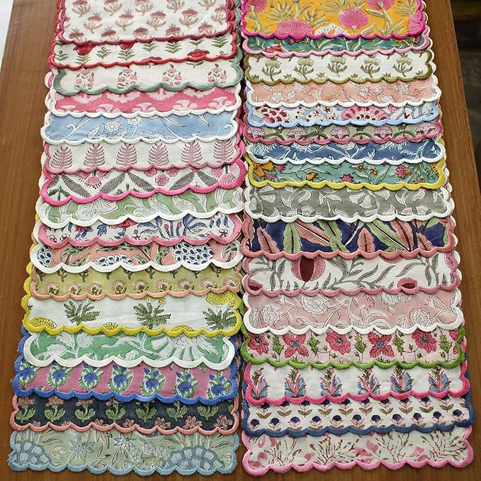 Ridhi Hand Block Print Assorted 18" x 18" (Set of 8) Embroidery Table Napkins Reusable Cotton Dinner Napkins for Weddings, Parties, Everyday Dining Gift for Spring, Easter, Valentine