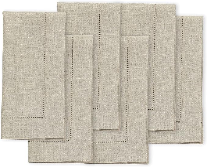 Solino Home Natural Linen Napkins Set of 6-100% Pure Linen Hemstitch Dinner Napkins 20 x 20 Inch for Spring, Summer, Mothers Day - Classic Hemstitch