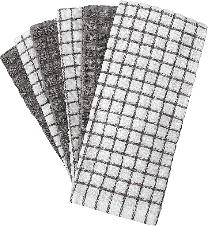 Bumble Kitchen Towels (6 Pack) | 16" x 28" | 100% Cotton Dish Towels for Kitchen | 380 GSM | Soft, Highly Absorbent & Durable Dish Towels with Hanging Loop | Gray