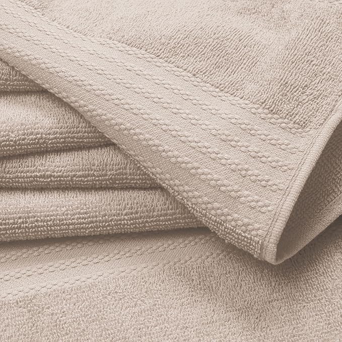 GLAMBURG Ultra Soft 24-Piece Towel Set - 100% Pure Ringspun Cotton, Contains 8 Oversized Bath Towels 27x54, 8 Hand Towels 16x28, 8 Wash Cloths 13x13 - Ideal for Everyday use, Hotel & Spa - Tan
