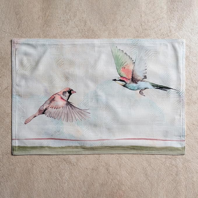 Maison d' Hermine Placemats Set of 4 100% Cotton Washable Cloth Place Mats Reusable Table Mats for Kitchen Dining Party Wedding Gifts for Mothers Day Spring/Summer (Flying Birds, 13" x 19")