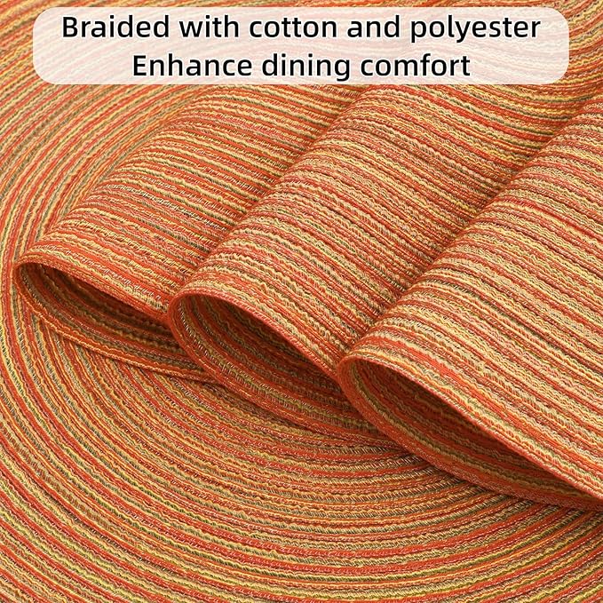SHACOS Round Placemats Set of 4 Woven Braided Place Mats Table Placemats 15 inch Circle Place Mats Easy to Clean Table Mats Indoor Outdoor, Fall Color Mix