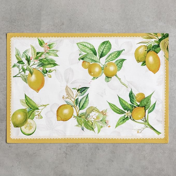 Maison d' Hermine Placemats Set of 4 100% Cotton Washable Cloth Place Mats Reusable Table Mats for Kitchen Dining Party Wedding Gifts for Mothers Day Spring/Summer (Limoncello, 13" x 19")