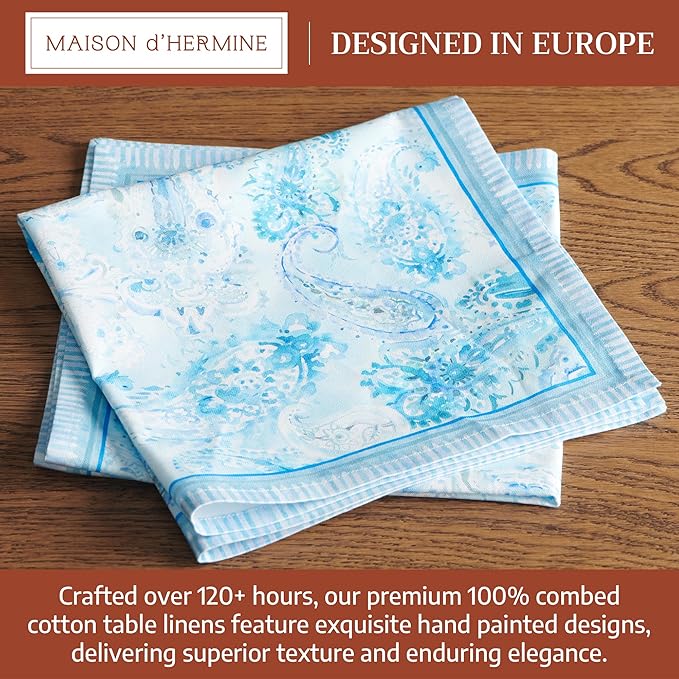 Maison d' Hermine Napkin 100% Combed Cotton Premium 20"x20" Decorative Washable Table Cloth Napkins Set of 4 for Dining, Holidays, Buffet Parties & Wedding Use Campagne - Paisley Blues