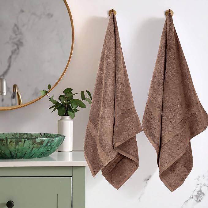 SUPERIOR Egyptian Cotton Pile Bath Towel Set of 2, Ultra Soft Luxury Towels, Thick Plush Essentials, Absorbent Heavyweight, Guest Bath, Hotel, Spa, Home Bathroom, Shower Basics, Chocolate