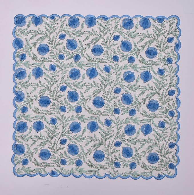 Ridhi Hand Block Print Queen Blue 18" x 18" (Set of 4) Embroidery Table Napkins Reusable Cotton Dinner Napkins for Weddings, Parties, Everyday Dining Gift for Spring, Easter, Valentine