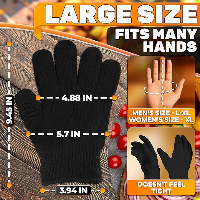 Heat Resistant Gloves – Aramid Oven Gloves with Fingers for Cooking & Grilling, Lightweight BBQ Gloves with Cotton Lining, Non-Slip, 9.45"x3.94" Kitchen Mitts for Baking & Frying, Great Gift for Chefs
