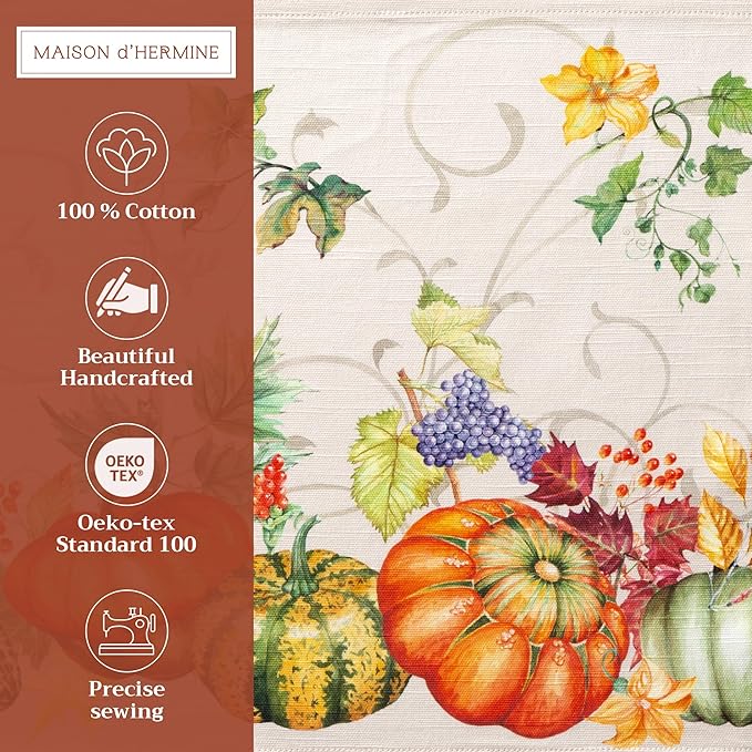 Maison d' Hermine Placemats Set of 4 100% Cotton Washable Cloth Place Mats, Reusable Table Mats for Thanksgiving Christmas Decorations Kitchen Dining Party Wedding Restaurant (Lumina, 13" x 19")