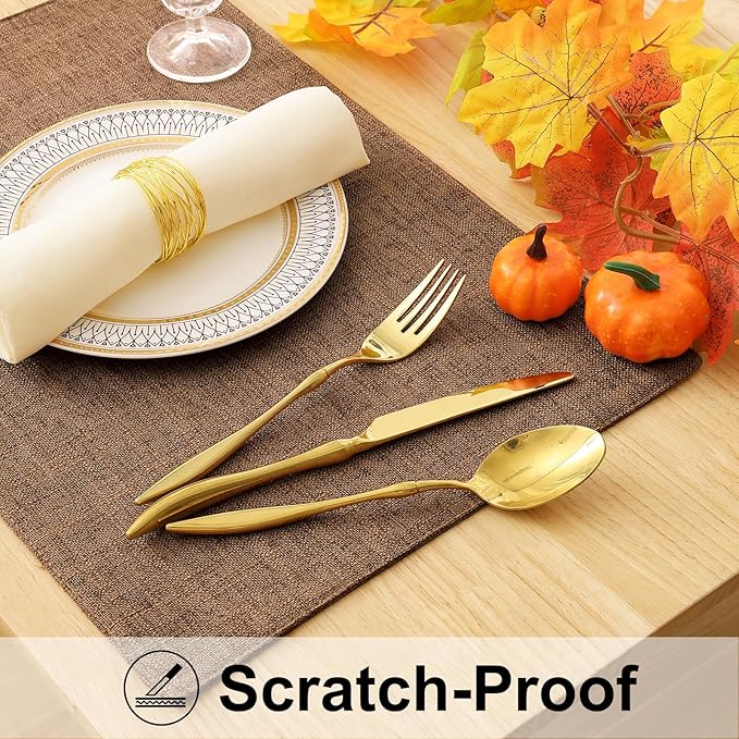 homing Cotton Linen Placemats Set of 6, Cloth Washable Farmhouse Dining Table Mats for Indoors & Outdoors, Easy to Clean, Brown, 13 x 19 Inch