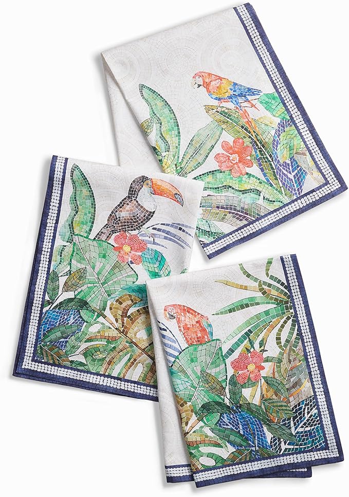 Maison d' Hermine Kitchen Towel 100% Combed Cotton Premium Set of 3 Soft, Easter Bar Towel, Multi-Purpose Dish Cloth for Dining, Buffet Parties & Camping - Mosaic