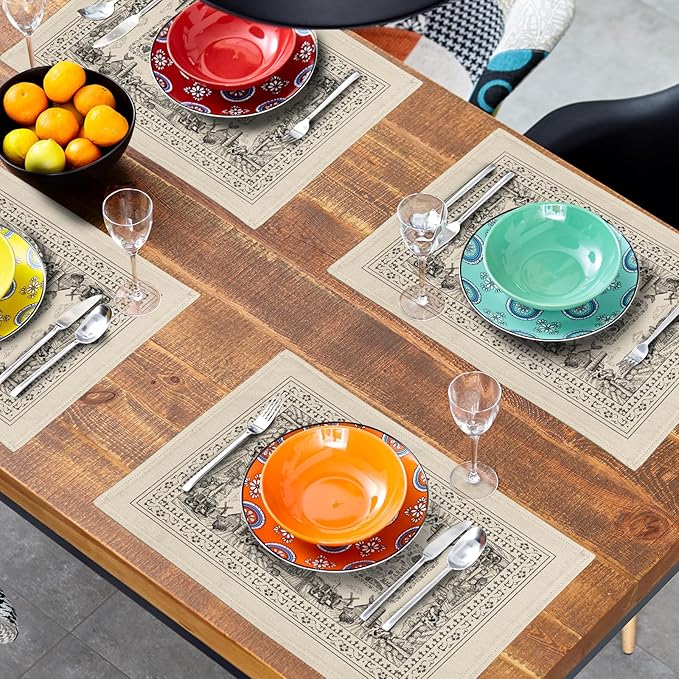 Farm Placemat Set of 4,Farmhouse Cow House Table Mat 12 x 18 Inch Vintage Animal Heat Resistant Place Mat for Party Kitchen Dining Decoration