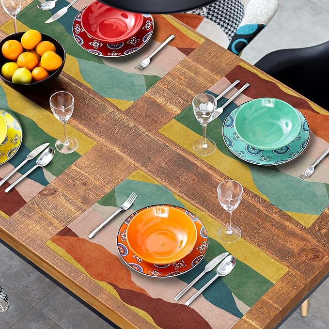 Colorful Art Placemats for Kitchen - Mountain Painting Placemats Set of 4 Abstract Modern Art Linen Table Mat Watercolor Place Mat Decorative Holiday Indoor Outdoor Dinner Decor 12 x 18 Inch
