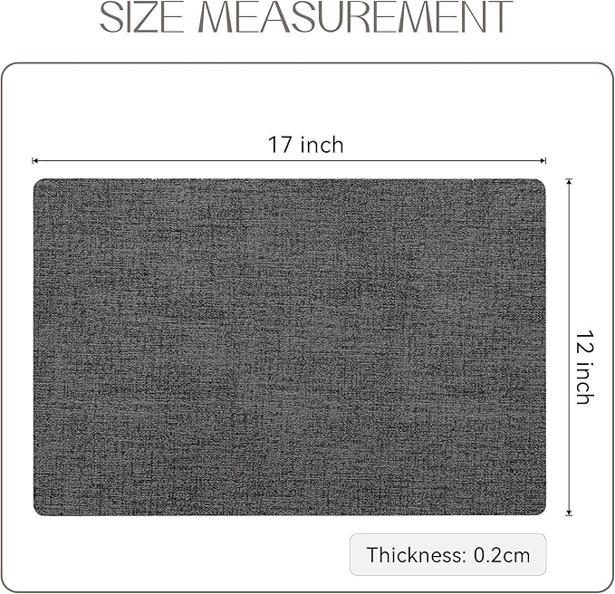 Romanstile Vinyl Placemats Set of 6-12 X 17 Inch - Faux Leather 100% Waterproof Oil-Proof Wipeable Place Mats, Heat Resistant Reversible PU Table Mats for Kitchen Dining Party Outdoor, Dark Grey