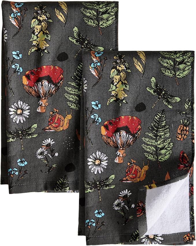 Miss Adola Cotton Kitchen Towels Set of 2 - Cute Design 16×26 Inch Dish Towels for Kitchen with Hanging Loop Mushroom Quick Dry Hand Towels Soft & Absorbent, Home Decorative, Terry Cloth Tea Towels