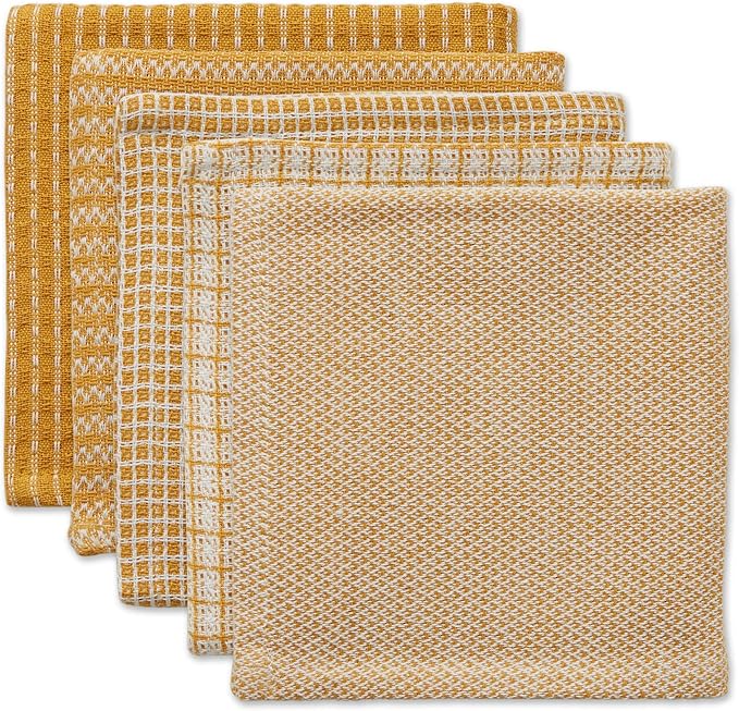 DII Everyday Kitchen Collection Assorted Dishcloth Set, 12x12, Honey Gold, 5 Count