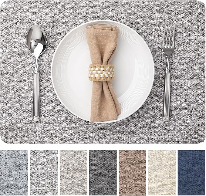 Faux Leather Placemats Set of 6 Vinyl Washable Wipeable Table Mats for Kitchen Dining Table Heat Resistant Waterproof Modern Indoor/Outdoor Placemats Non-Slip Easy Clean Place Mats (Mid Gray)