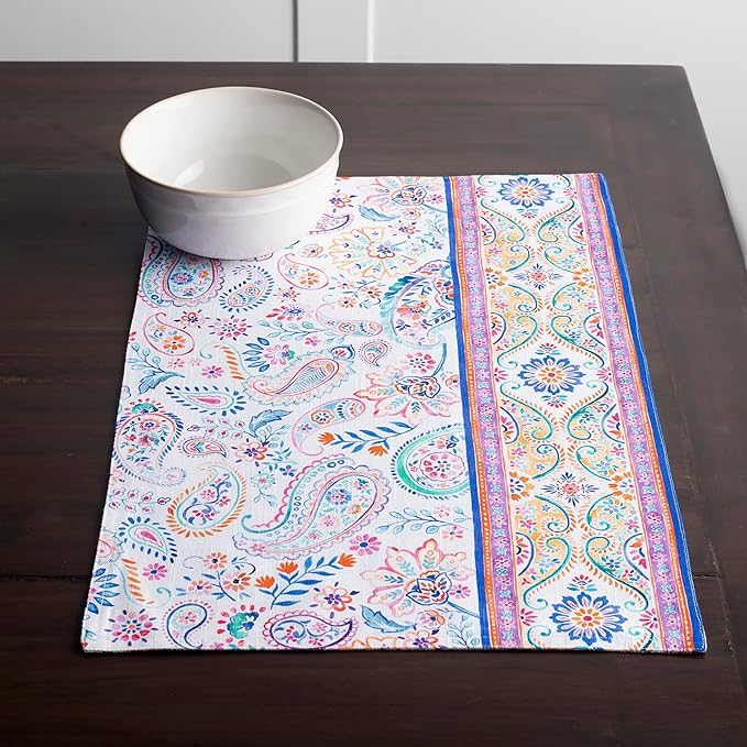 Maison d' Hermine Placemats Set of 4 100% Cotton Washable Cloth Place Mats Reusable Table Mats for Kitchen Dining Party Wedding Gifts for Mothers Day Spring/Summer (Indian Floral, 13" x 19")