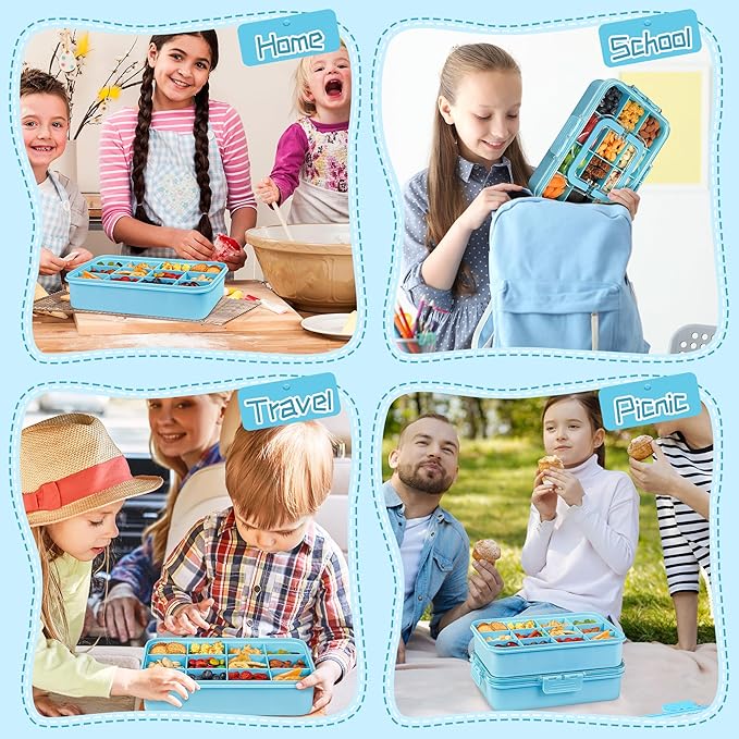 Xyptorix Snack Box Container for Kids - Adjustable 12-Compartment Snack Containers, Reusable Bento Box, Dishwasher Safe, BPA-Free, Perfect for School, Travel, Camping & Picnic, Blue