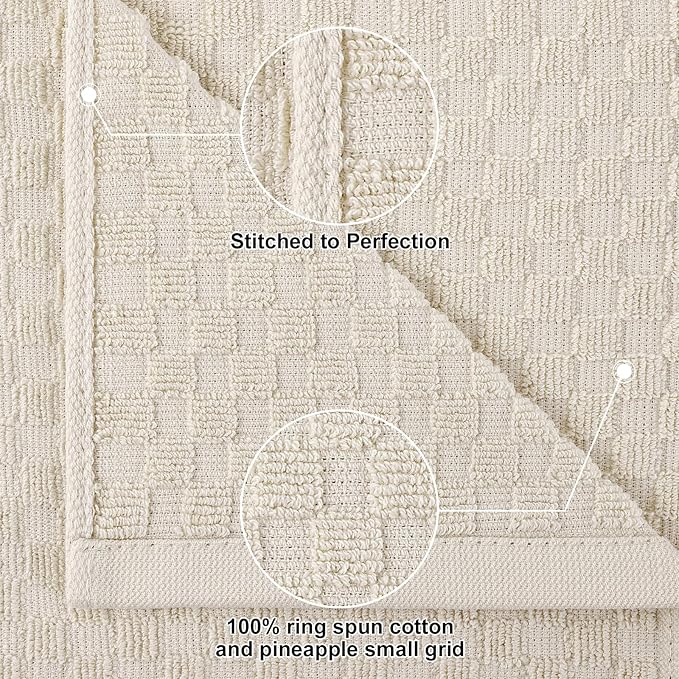 Homaxy 100% Cotton Terry Kitchen Towels(15" x 25", 6 Pack), Soft and Super Absorbent Dish Towels, 380 GSM Reusable Tea Towel with Hanging Loop, Pineapple Grid Designed, Beige