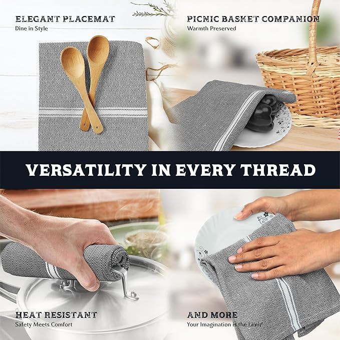TEXAS LINEN CO. Cotton Kitchen Towels 12 Pack - 15 x 25 Inches - Highly Absorbent Dish Towels for Kitchen Drying, Soft Durable Reusable Quick Dry Tea, Kitchen and Dish Cloths Set - Grey Chambray