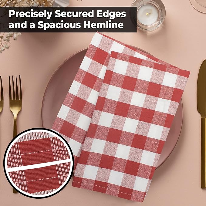 Urban Villa Cloth Napkins Set of 12 20x20 Inches 100% Cotton Napkins Cloth Washable Durable Reusable Absorbent Table Dinner Napkins Cloth for Hotel Lunch Restaurant Weddings Parties -Rust White