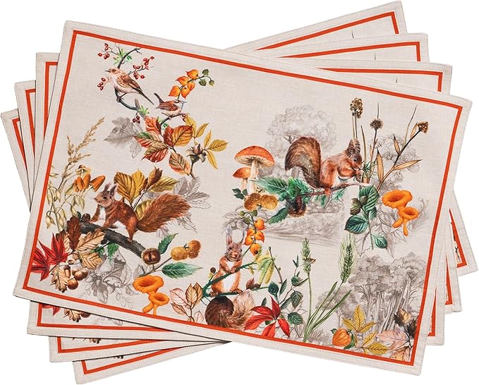 Maison d' Hermine Placemats Set of 4 100% Cotton Washable Cloth Place Mats, Reusable Table Mats for Thanksgiving Christmas Decorations Kitchen Dining Party Wedding Restaurant (Recolte, 13" x 19")