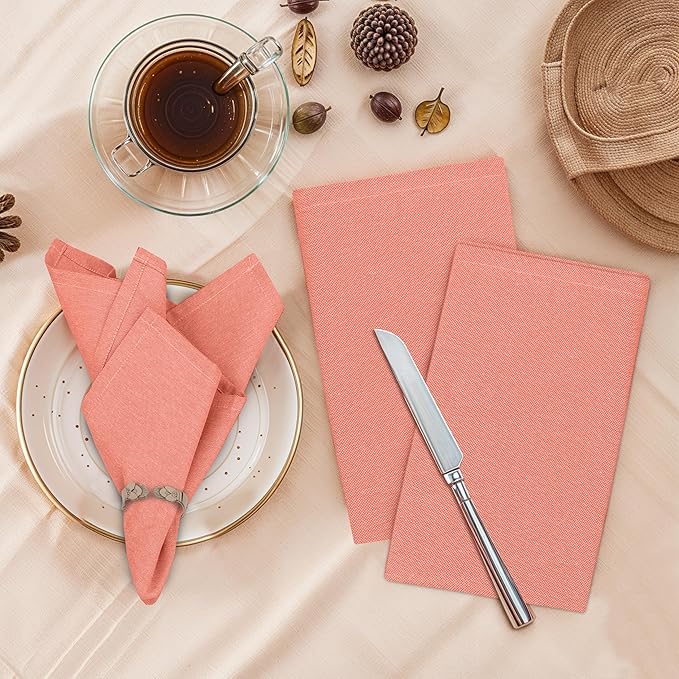 Ruvanti Cloth Napkins Set of 12, 18x18 Reusable Napkins Cloth Washable, Soft & Durable Table Napkin, Poly Cotton Fabric Dinner Napkins for Parties, Christmas, Thanksgiving, Weddings - Orange Rust
