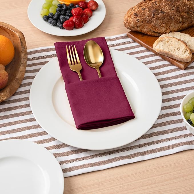 Blue Needles Solid Cloth Napkins Set of 12 Burgundy 100% Cotton Dinner Napkins 18x18 inches - Soft, Reusable, Absorbent & Washable Linen, Ideal for Spring Summer Easter Events Parties & Everyday Use