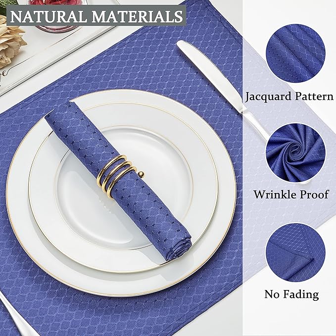 Cloth Napkins Set of 8 – Square 17x17 Inch Jacquard Fabric Polyester Washable Reusable Cloth Napkins for Kitchen Dinner Dining Restaurants Wedding Party Banquet Table (Navy Blue)